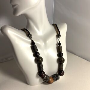 Chico’s antique brass beaded wooden beads 12-14 inches long antique looking